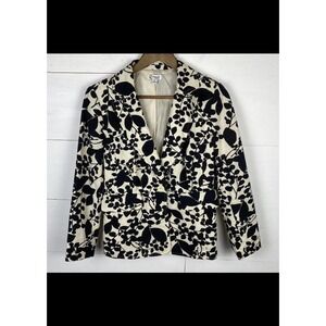VTG Chadwick Classics Women's 4P Linen Cotton Blazer Jacket Ivory Black Floral